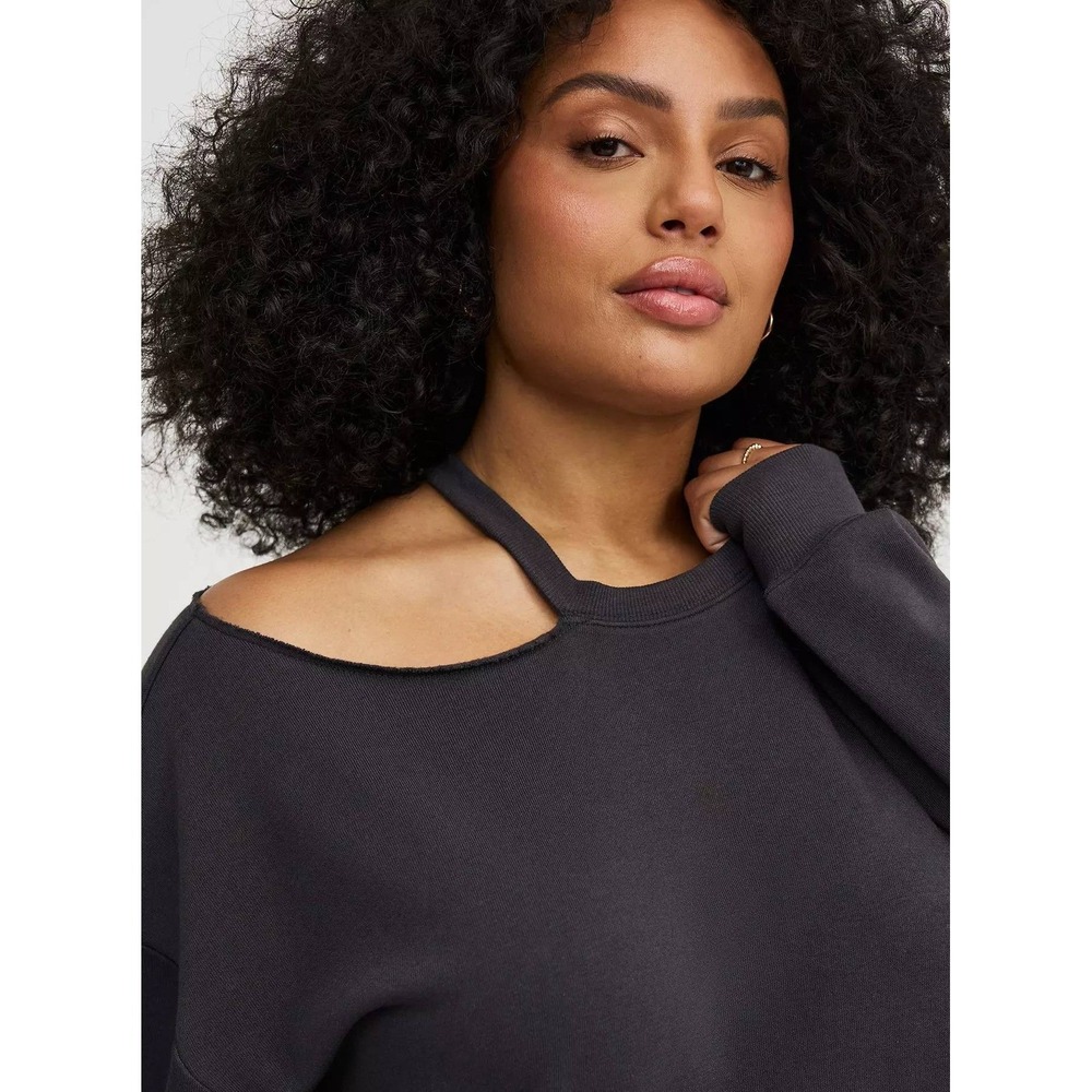 Torrid Cut Out Sweatshirt Womens 2X Black Cozy Fleece Drop Shoulder Edgy Grunge